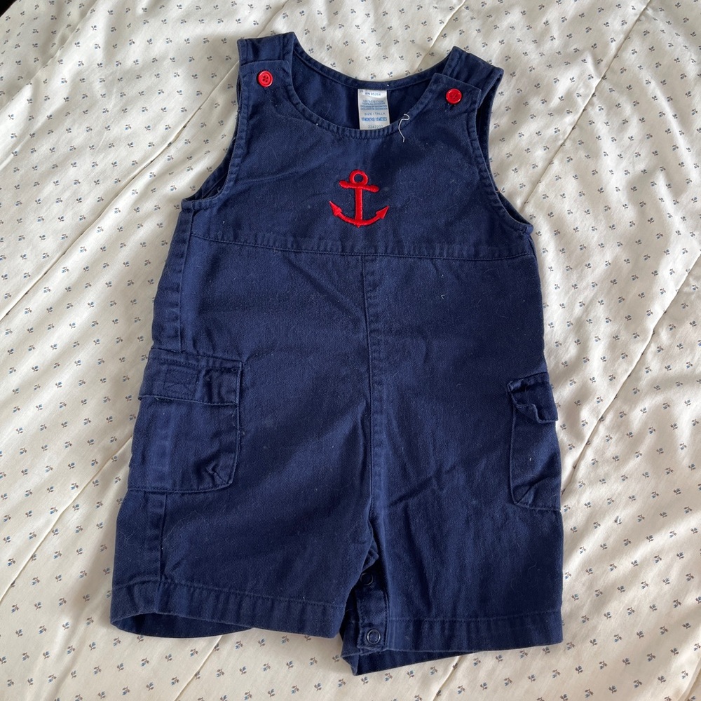 Vintage Navy Blue Baby Onesie with Red Button